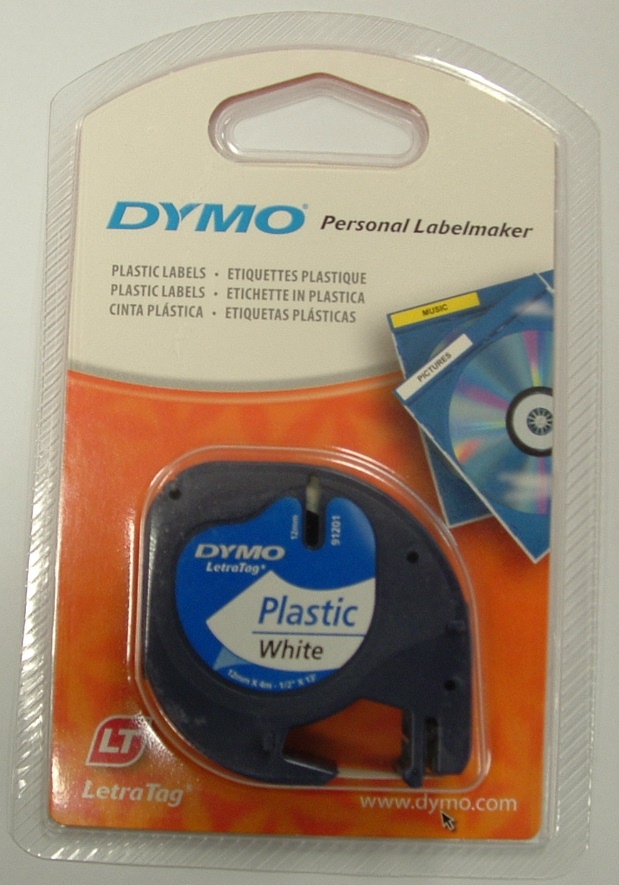 DYMO LETERATAG PLASTIC WHITE 12MM x 4M 91201